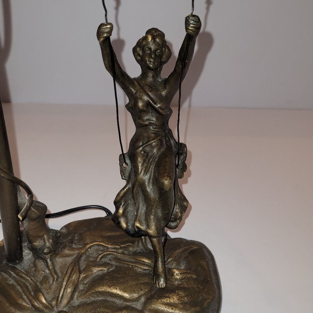 19" Woman On Swing Metal Floral Stained Glass Lamp - Picture 5 of 8